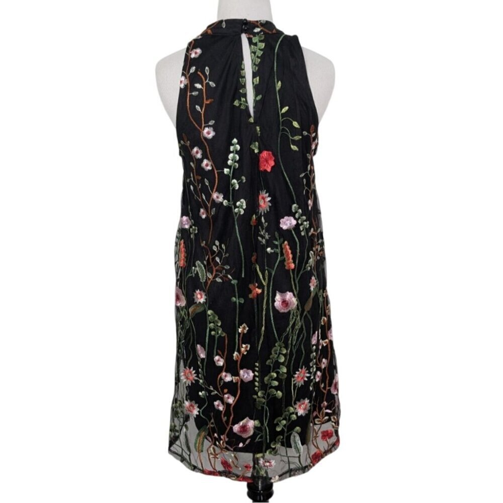 Cato Embroidered Floral Dress Womens Size Medium Black Lined Sleeveless Sheath - Picture 8 of 13